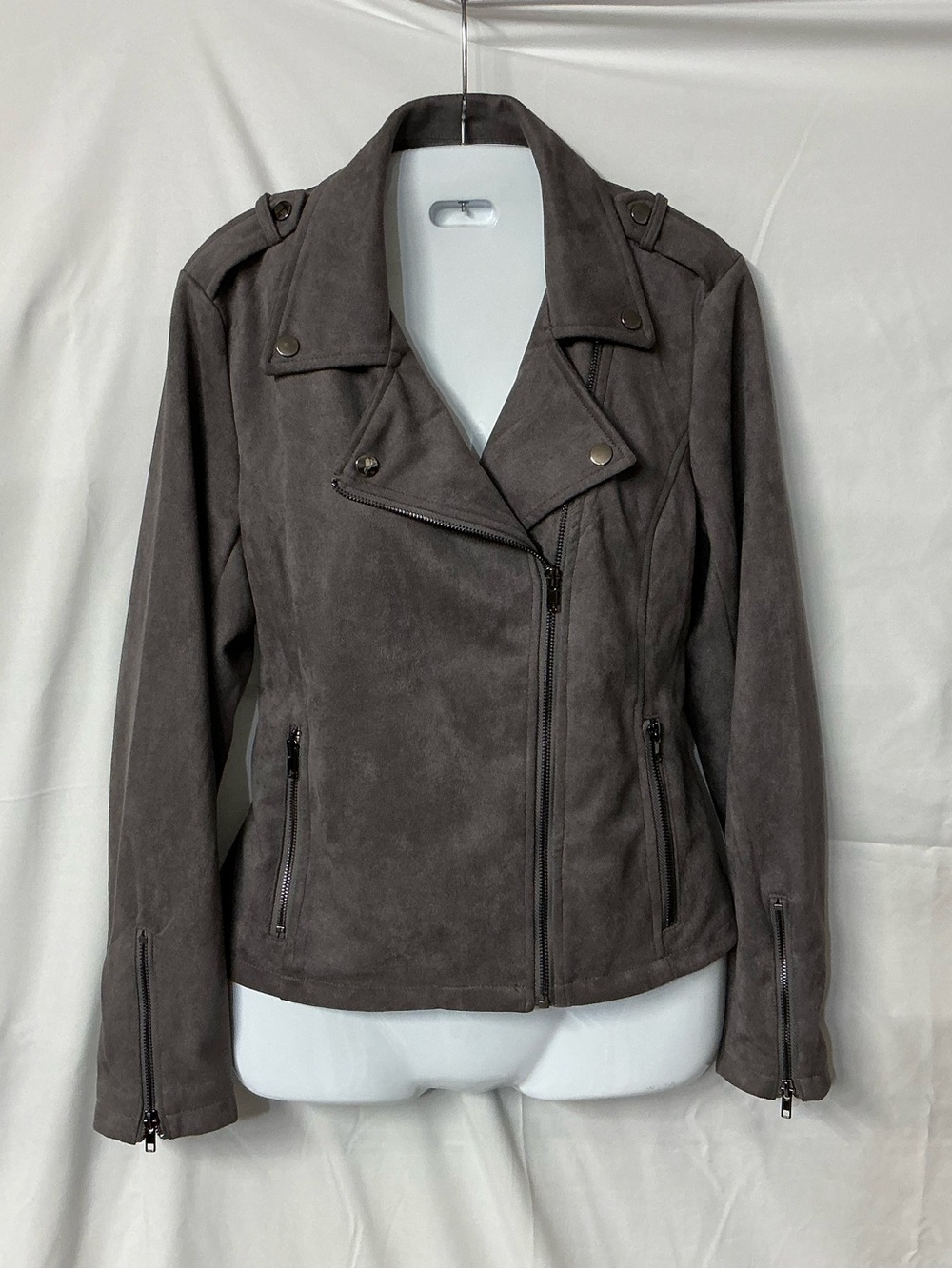 Solitaire Women's Faux Suede Moto Jacket Gray Size S